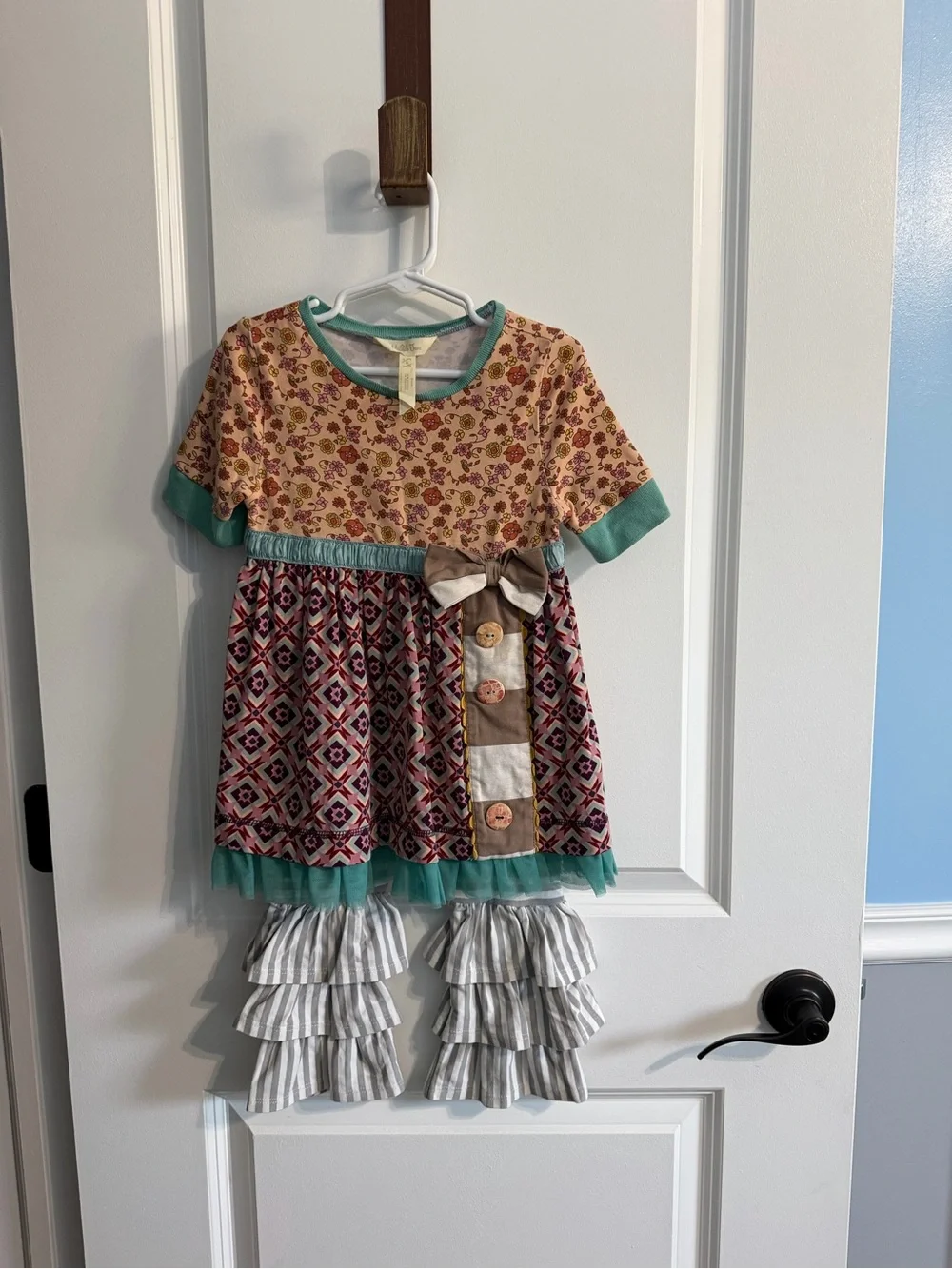 Matilda Jane Girls Floral & Geometric Layered Dress with Ruffle Leggings